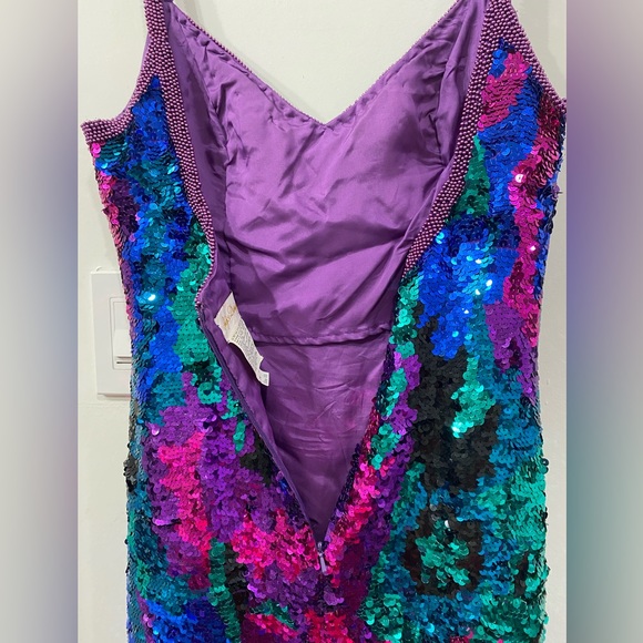 Alyce Designs Vintage Silk Sequinned Beaded Sleeveless Party Evening Dress 10 - Picture 7 of 13